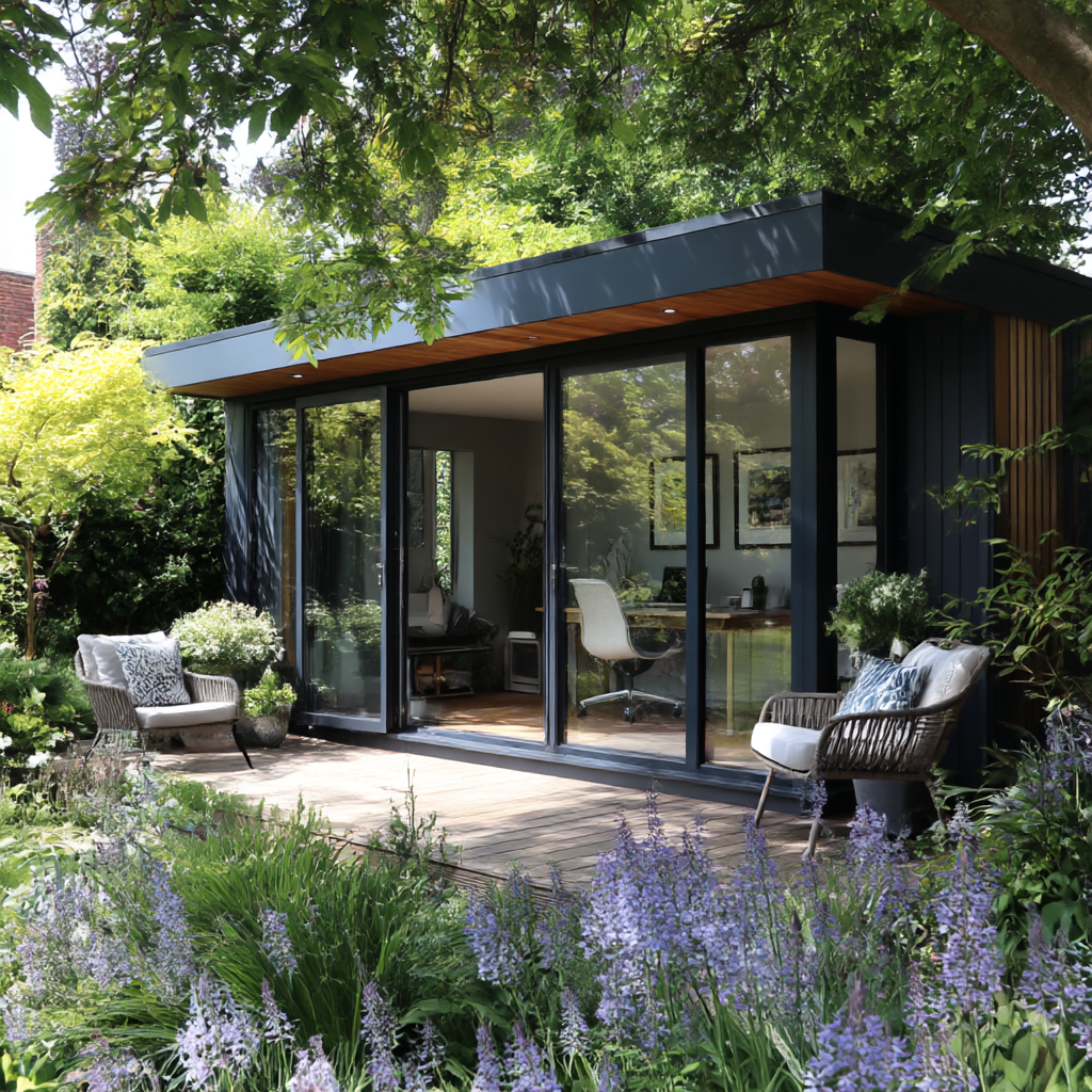 Garden office room concept — image created with Midjourney